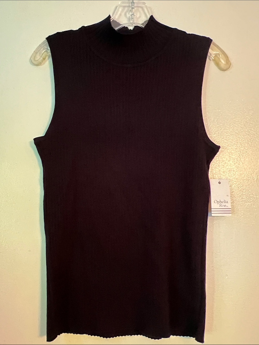 Ophelia Roe Black Ribbed Mock Neck Sweater Tank NWT Large Minimalist sleeveless